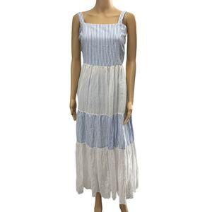 NWT Holiday Carmello Dress Marina Blue Stripe Tiered Maxi Dress Sz Small